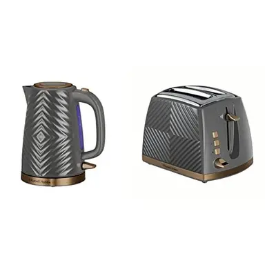 Russell Hobbs Groove Electric Kettle and Toaster Set, Grey