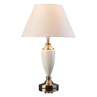 Malham Large Classic Ceramic Table Lamp with Shade - Cream & Brass