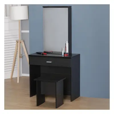 (Black) Dressing Table Set with Mirror Sliding Storage