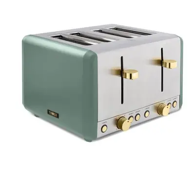 Tower Cavaletto JADE Green & Champagne Slice Toaster, Stainless Steel, 1800W