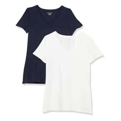 Women's Classic-Fit Short-Sleeve V-Neck T-Shirt, Pack of 2, Navy/White, X-Large