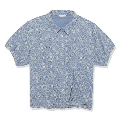 GUESS Girls' Embroidered Eyelet Chambray Cotton Lined Button Up Shirt