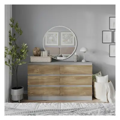 (Grey Carcass + Oak Drawers) 120cm Modern Wooden Chest of Drawers Bedroom Furniture Storage Beds