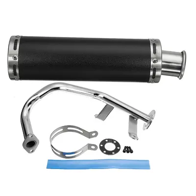 (Black) Motorcycle Cafe Racer Exhaust Muffler Pipe with Sliding Bracket Universal