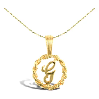 Jewelco London Solid 9ct Yellow Gold Rope Identity Initial Charm Pendant Letter G - JIN001-G