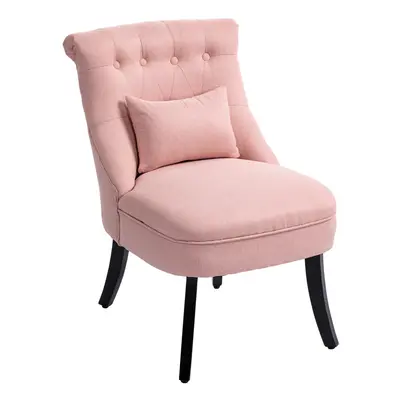 HOMCOM Fabric Single Sofa Upholstered with Pillow Wood Leg Pink