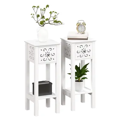 HOMCOM Bedside Table Set, End Table Set with Drawer and Storage Shelf, White