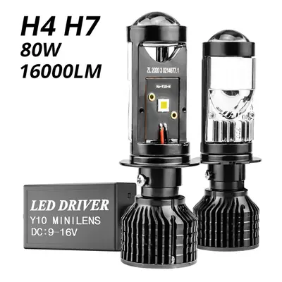 (H7) -Canbus 80W Car Headlight Mini Lens H4 H7 LED Projector Bulb 6000K 16000LM