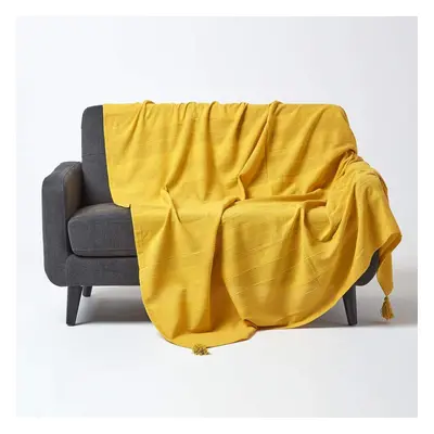 (255 x cm, Yellow) Cotton Rajput Ribbed Throw