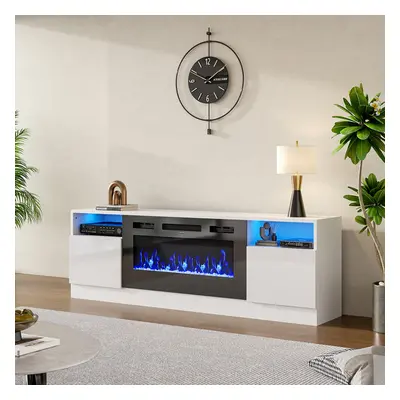 (White) Recessed Electric Fireplace TV Stand with Remote Control