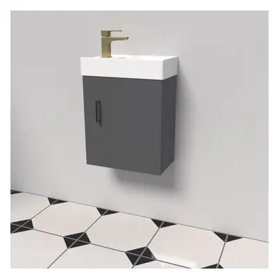 Nes Home Dark Grey Wall Hung 400mm Vanity Unit & Square Basin Mono Mixer Tap