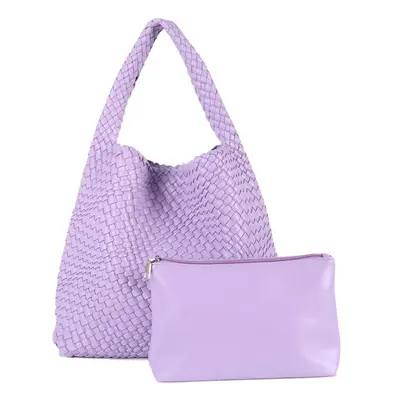 (Purple) MOOWOO Fashion Ladies Bag Woven Bag PU Leather Cute Handbag Vegetable Basket Carry Tote