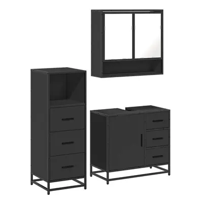 (black) vidaXL Piece Bathroom Furniture Set Smoked Oak Engineered Wood