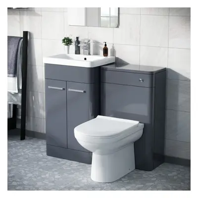 1000mm Steel Grey Freestanding Vanity Cabinet with WC Unit & BTW Toilet | Aime