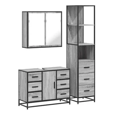 (grey sonoma) vidaXL Bathroom Furniture Set Sink Cabinet Cupboard Piece Engineered Wood