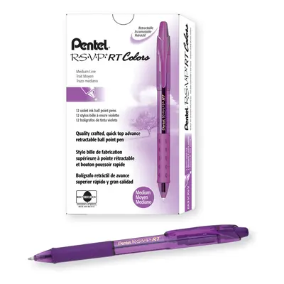 Pentel RSVP RT Colors Retractable Ballpoint Pen (1.0mm) Medium Line Barrel Violet Ink Box of (BK