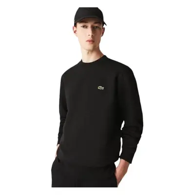 (Black, M) Lacoste Crew Neck Fleece Pullover Sweatshirt