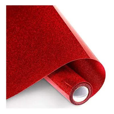 Heat Transfer Vinyl Roll 12In x 49ft Glitter Red Heat Transfer Paper Permanent Adhesive HTV Iron