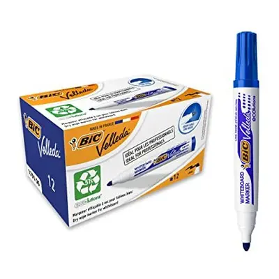 Bic Velleda Ecolutions Whiteboard Pens, Blue - Box of - Dry Erase Pens for Whiteboards in School