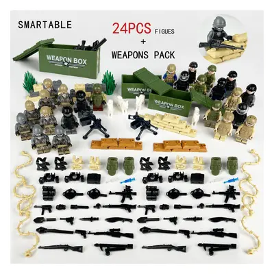 (Style A) 24PCS Military Soldiers Black SWAT Jeeps Minifigures Toys Fit Lego