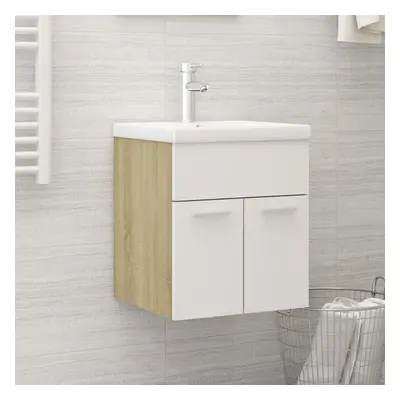 vidaXL Sink Cabinet with Built-in Basin White and Sonoma Oak Chipboard Rack