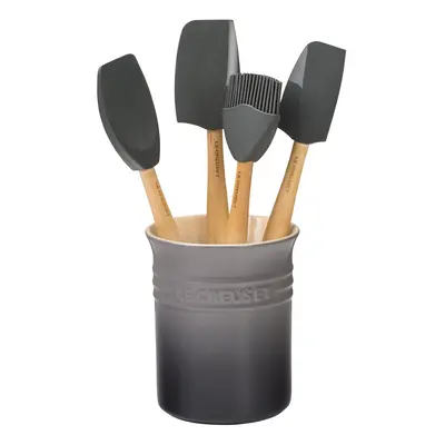 Le Creuset Silicone Craft Series Utensil Set with Stoneware Crock, Oyster, 5pc