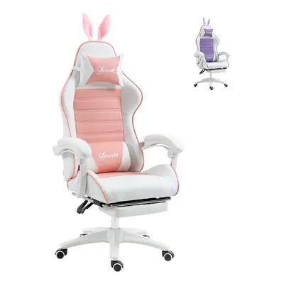 Vinsetto Racing Style Gaming Chair with Footrest Removable Rabbit Ears, Pink