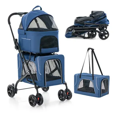 Foldable 3-in-1 Dog Stroller Double Pet Stroller W/ Detachable Carriers