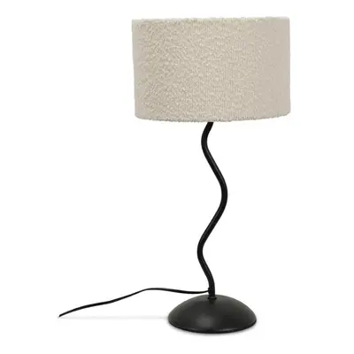 Black Wavy Single Stem Table Lamp Waved Base Cream Boucle Shade Light