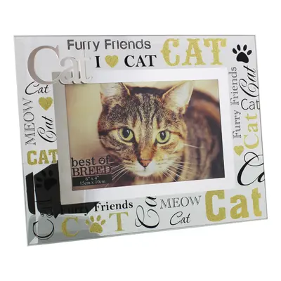 Glass x Photo Frame with Mirror Glass and Glitter Letters - Cat