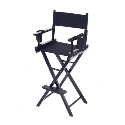 Oypla Professional Black Wooden Folding Director Makeup Chair with Storage Pouches