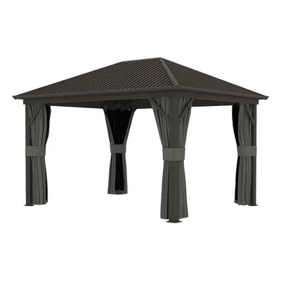 Outsunny 3.6 x 3(m) Metal Garden Hardtop Gazebo with Screened Curtain Dark Grey