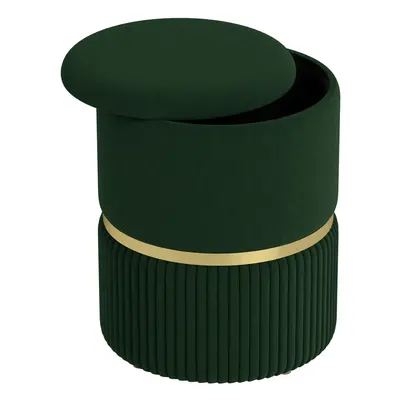 HOMCOM Round Pouffe, Storage Footstool with Cushioned Top, Dark Green