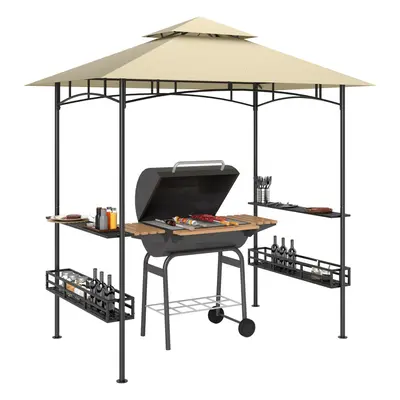 Outsunny 8' x 5' Grill Gazebo Canopy with Side Shelves, Hook, Beige