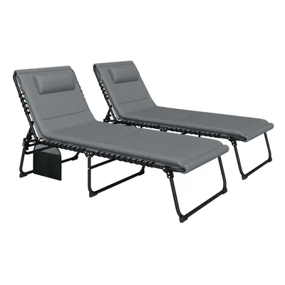 Outsunny Folding Sun Loungers Set of 2, Reclining Sun Bed, Charcoal Grey