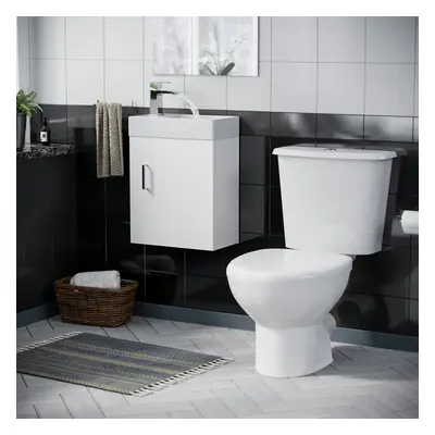 Nanuya 400mm Cloakroom Wall Hung Basin Vanity Unit & Close Coupled Toilet White