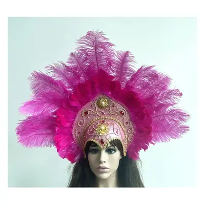 (big rose red, One Size) Women Brazil Carnival Party Feather Headdress Headpiece Crown Headdress