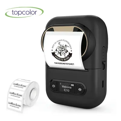 (Black Printer) Portable Mini Printer E210 Thermal Adhesive Label Printer without Ink Bluetooth 