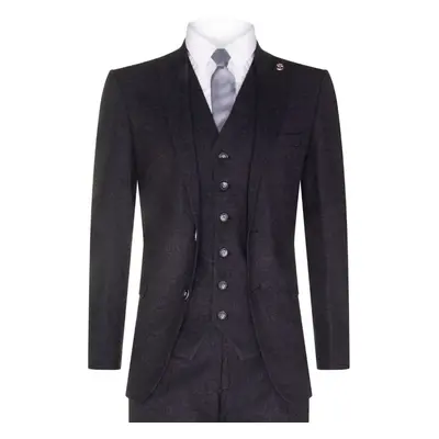 (42) Mens Piece Black Wool Tweed Vintage Retro Suit