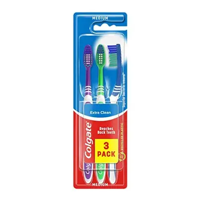 Colgate Extra Clean Medium Toothbrush (Assorted) with a Cleaning Tip that Reaches and Cleans Bac