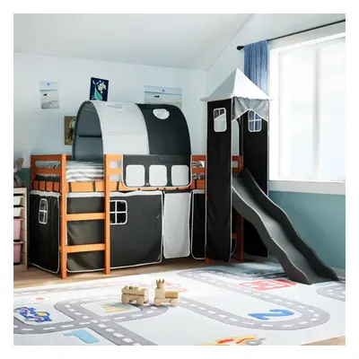 vidaXL Kids' Loft Bed with Tower White and Black 90x200 cm Solid Wood Pine