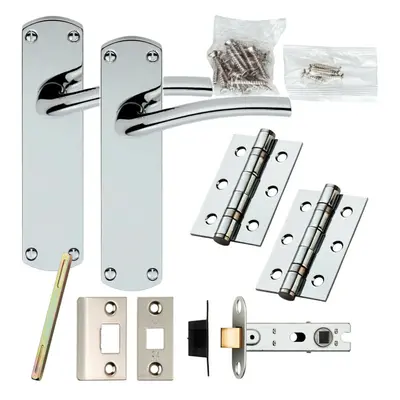 Door Handle & Latch Pack Chrome Rounded Arched Lever on Backplate x 42mm