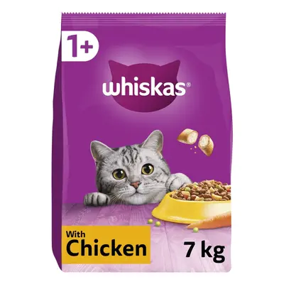 7kg Whiskas 1+ Adult Complete Dry Cat Food Chicken Cat