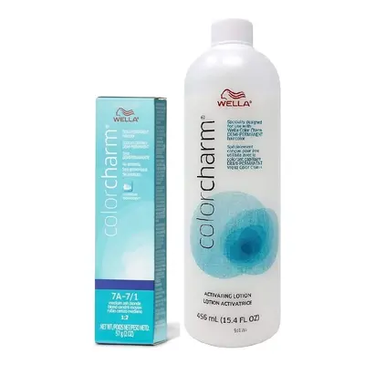 (7A + Activating Lotion (15.4oz)) Wella Color Charm 7A Medium Ash Blonde Demi â Permanent Hair