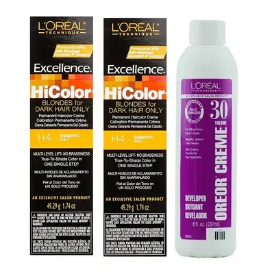 (H4(2)+Dev(Vol.30)8oz) H4 Shimmering Gold L'Oreal Excellence HiColor BLONDES For Dark Hair Only