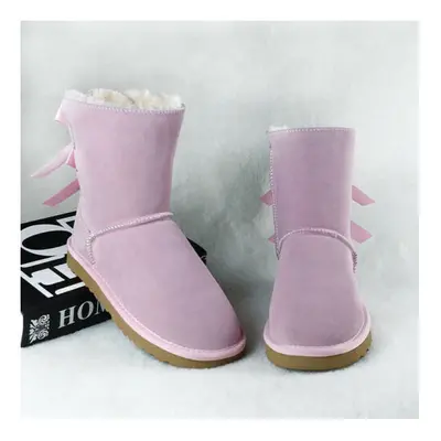 (Pink, (Adults')) Women Winter Fur Leather Sheepskin Snow Boots Shoe