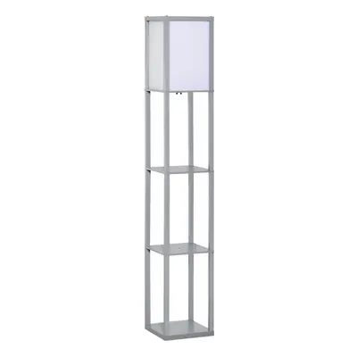 HOMCOM Floor Lamp Reading Lamp with 3-Tier Storage Shelf for Home Office Grey