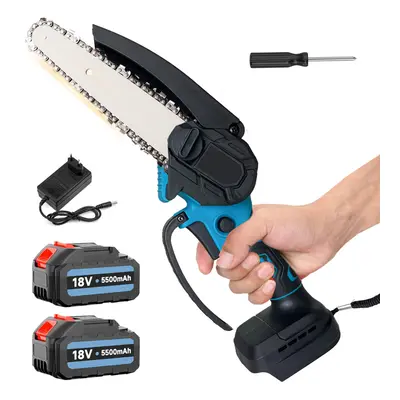 5.5A 2Battery Cordless Mini Chainsaw Electric Chain Saw Wood Cutter-Makita Battery Compatible