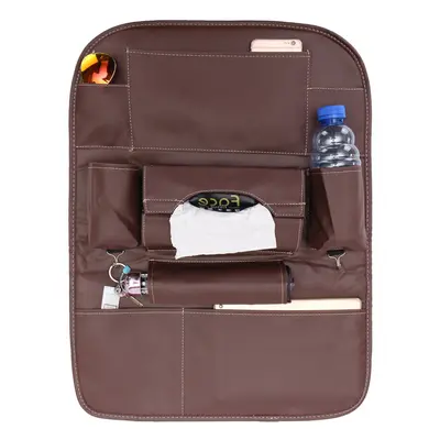 (Brown) PU Leather Car Seat Back Storage Multi-functional Multi Pocket Phone Cup Holder Organize