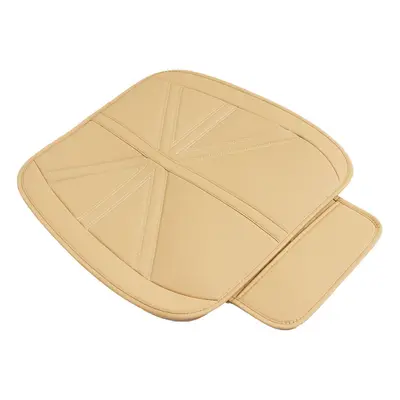 (Beige) Universal PU Leather Breathable Cushion Pad Car Front Seat Mat Protector Cover Organizer